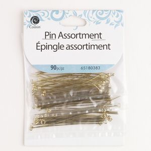 Head pin / eye pin mix 1pkg90 gold-finished "pewter", 2 inch, 22 / 24 gauge steel