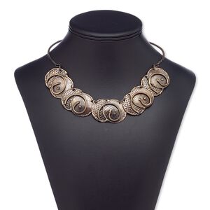 Necklace, copper-plated steel and antique copper, spiral design, 18 inches with 2-1/2 inch extender chain and lobster claw clasp. Sold individually.