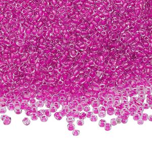 Seed bead, Ming Tree&trade;, glass, pkg/1 pound, #11 round, transparent color-lined fuchsia.