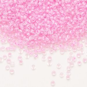 Seed bead, Ming Tree&trade;, glass, pkg/1 pound, #11 round, transparent color-lined pink.