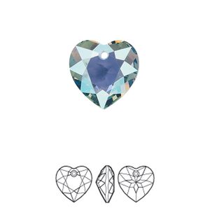 Drop 24pk aquamarine shimmer, Swarovski&reg; 14.5mm pendant heart cut 6432