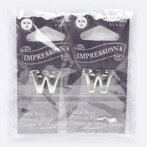 Bead 1pkg2 silver-finished "pewter", 18x13mm letter W