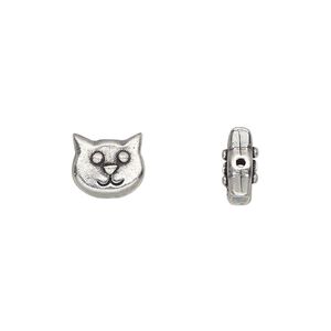 Bead, TierraCast&reg;, antiqued pewter (tin-based alloy), 10x8.5mm double-sided cat face. Sold per pkg of 2.