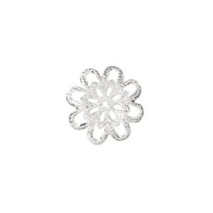 Component, silver-finished brass, 16x15.5mm single-sided flower. Sold per pkg of 20.