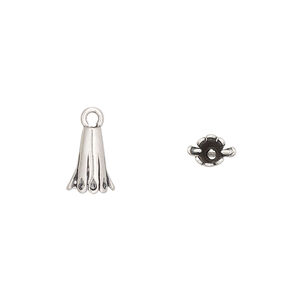 Bail, JBB Findings, pinch, antiqued sterling silver, 9x5mm fancy cone. Sold per pkg of 2.