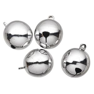 Bell, silver-plated brass, 25mm round. Sold per pkg of 4.
