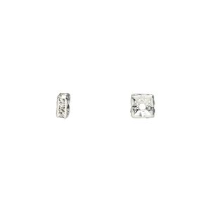 Bead 1pkg10 silver-plated, 4x2mm squaredelle, brass / clear rhinestone