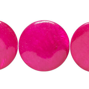Mother-of-pearl shell 1pkg1, puffed flat round bead 15 inch fuchsia 24-25mm