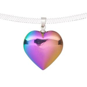 Hemalyke&trade; / brass 1pkg1, electroplated silver-finished double-sided heart pendant 28x20mm