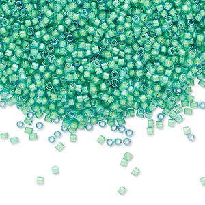 Seed bead, Delica&reg;, glass, pkg/50g, #11 round, translucent luminous inside dyed color green (DB-2053).
