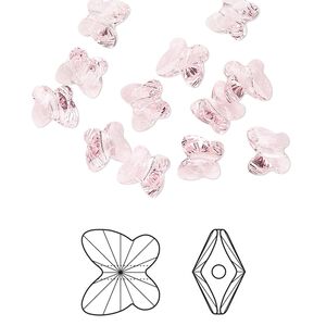 Bead 360pk light rose, Swarovski&reg; 6x5mm butterfly 5754