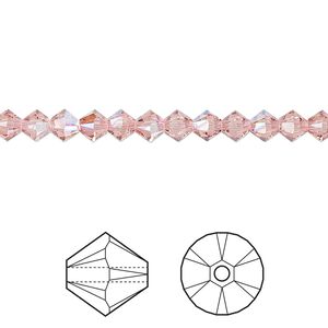 Bead 144pk light rose shimmer, Crystal Passions&reg; 4mm bicone 5328
