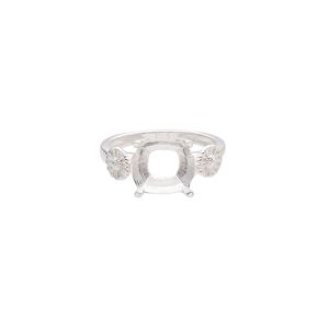 Ring, sterling silver, 10mm band with flower design and open back with 10mm cushion fancy stone 4-prong setting, size 7. Sold individually.