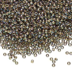 Seed bead, TOHO BEADS&reg;, glass, pkg/50g, #11 round, translucent gold-lined rainbow black diamond (TR-11-999).
