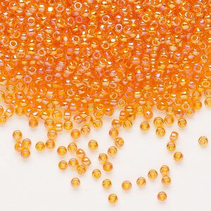 Seed bead, Dyna-Mites&trade;, glass, pkg/1/2kg, #11 round, translucent rainbow orange, (536R 11/0 RR).