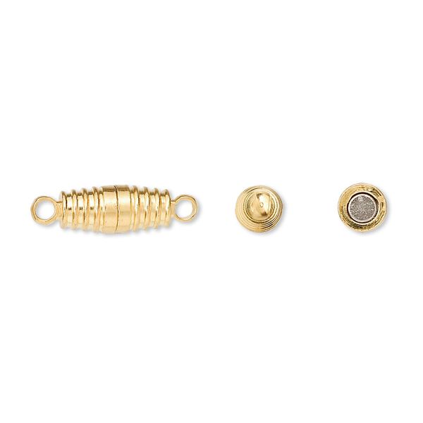 Clasp magnetic 1pkg10, 11x5mm oval, gold-finished brass 1-strand image number 0