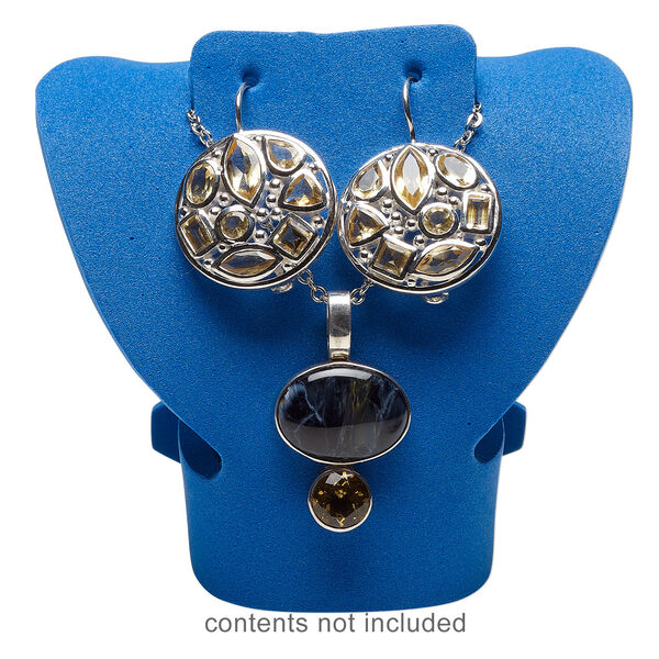 Display, foldable, necklace and earring, foam, blue, 3-1/4 x 3-1/4 x 2 inches assembled. Sold per pkg of 2. image number 2