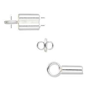 Cord end glue-in 1pkg2 sterling silver, 5x4mm / 1.5mm inside diameter, 2-strand