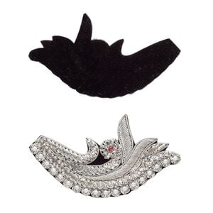 Sew-on component, velveteen / acrylic pearl / glass seed bead / silver-finished copper French wire, black / white / pink, 4-1/4 x 2-1/4 inch fancy. Sold individually.