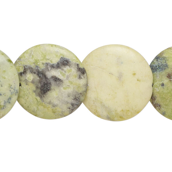 Serpentine 1pkg1, lentil-drilled puffed flat round bead natural, 14 inch 19-21mm image number 0