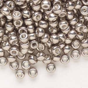 Seed bead, Miyuki, glass, pkg/25g, #6 rocaille, opaque galvanized pewter, (RR-1095).