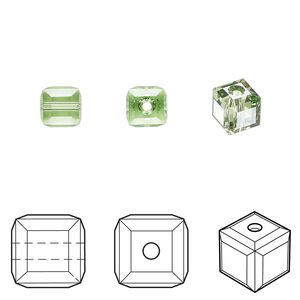 Bead 6pk peridot, Crystal Passions&reg; Regenerated 6mm cube 5601