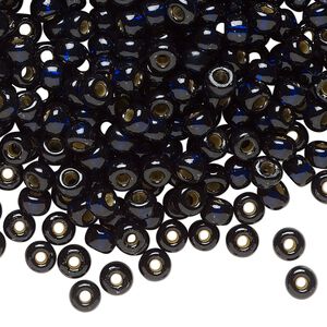Seed bead, Miyuki 1pkg25g glass, #6 rocaille, Duracoat&reg; transparent silver-lined dark navy blue / outside dyed (RR-4282)