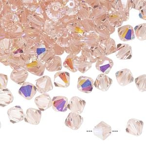 Bead 24pk light rose AB, Preciosa Czech crystal 6mm bicone
