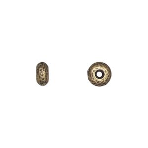 Bead 1pkg4 brass-plated pewter, 7x4mm hammered rondelle, antique TierraCast&reg;