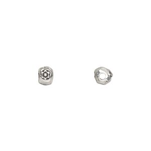 Bead, TierraCast&reg;, antique silver-plated pewter (tin-based alloy), 5.5x4.5mm nugget with flower. Sold per pkg of 50.