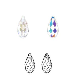 Briolette 2pk crystal AB, Crystal Passions&reg; 13x6.5mm pendant drop 6010