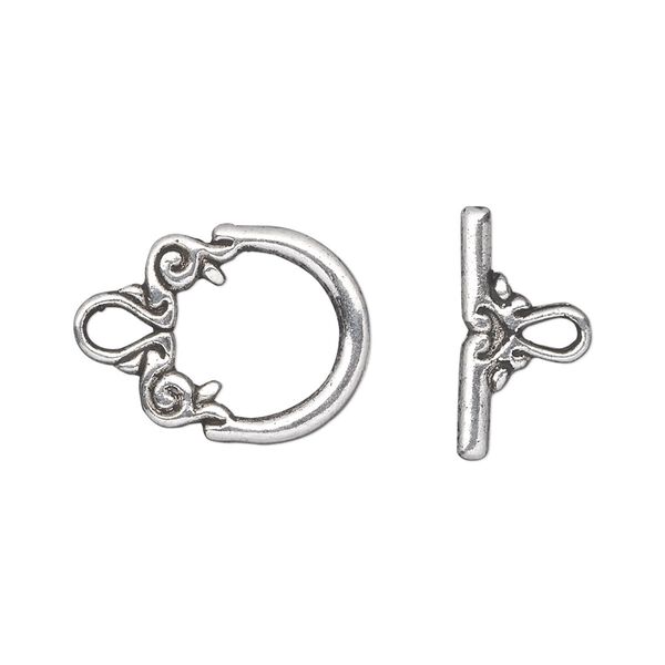 Clasp toggle 1pkg20 silver-plated "pewter" (zinc alloy), 15x14mm double-sided fancy, antique 1-strand image number 0