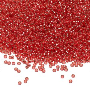 Seed bead, Miyuki 1pkg250g glass, #15 rocaille, Duracoat&reg; transparent silver-lined light cranberry / outside dyed (RR-4263)