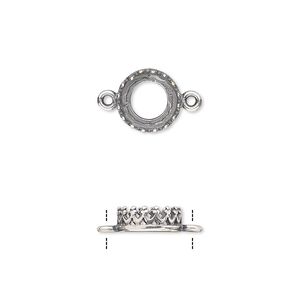 Link, JBB Findings, antique silver-plated brass, 9mm round with open back and decorative trim, 8mm round bezel setting. Sold per pkg of 2.
