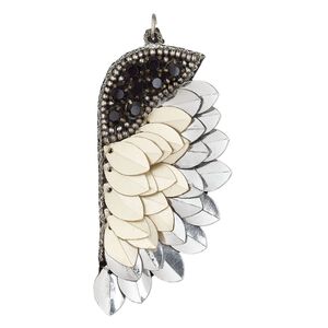 Focal, velveteen / acrylic / steel, black, gold and silver, 3x1-2/3-inch single-sided wing. Sold individually.