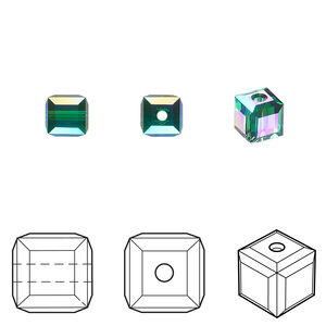Bead 1pkg144 majestic green shimmer, Swarovski&reg;, 6mm cube 5601