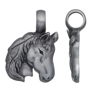Pendant, Almost Jewelry&trade;, "pewter" (zinc-based alloy), 35x24mm single-sided horse head. Sold individually.
