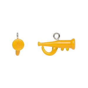 Drop, lampworked glass with silver-finished steel, orange, 20x8mm trumpet. Sold per pkg of 2.
