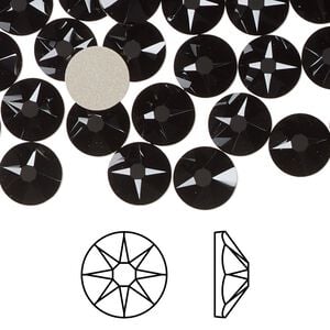 Flat back 12pk jet foil back, Crystal Passions&reg; 8.412-8.672mm rose round SS40 2088