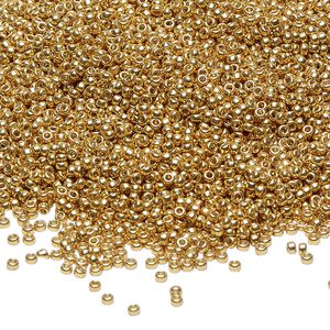 Seed bead, Miyuki 1pkg250g glass, #15 rocaille, Duracoat&reg; opaque galvanized gold / outside dyed (RR-4202)