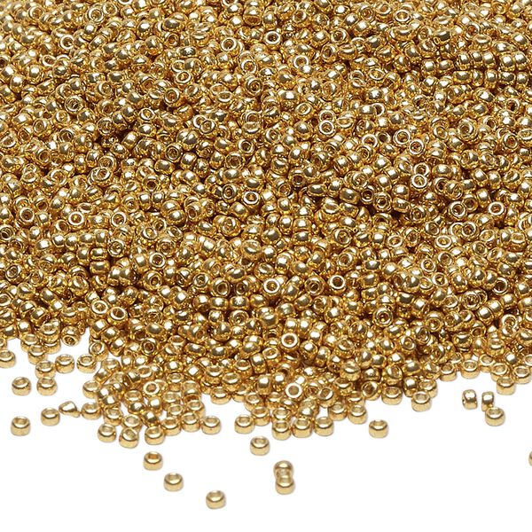 Seed bead, Miyuki 1pkg250g glass, #15 rocaille, Duracoat&reg; opaque galvanized gold / outside dyed (RR-4202) image number 0