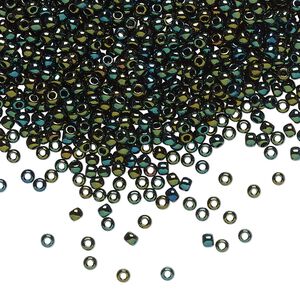 Seed bead, TOHO BEADS&reg;, glass, pkg/50g, #11 round, opaque metallic iris green brown (TR-11-84).