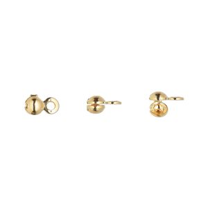 Bead tip side clamp-on 1pkg100 gold-plated, 6x3mm / closed loop, brass / Hot Tips&reg;