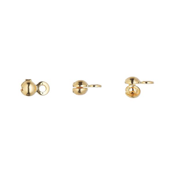 Bead tip side clamp-on 1pkg100 gold-plated, 6x3mm / closed loop, brass / Hot Tips&reg; image number 0