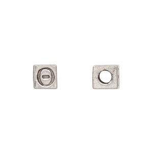 Bead 1pkg4 pewter, 7mm cube / Greek letter Theta, antiqued