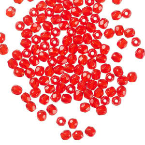 Bead, Czech fire-polished glass 1pkg1200, light red, 3mm faceted round. 1 mass.