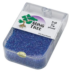 Seed bead, Ming Tree&trade;, glass, pkg/1/4 pound, #11 round, transparent color-lined blue.