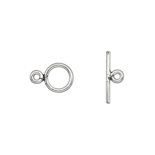 Clasp toggle 1pkg1 sterling silver, 8.5mm round, antiqued 1-strand image number 0