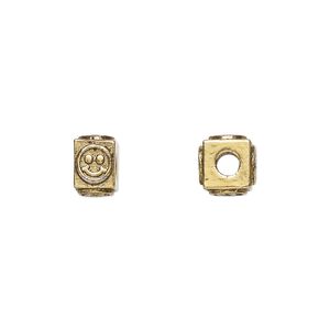 Bead 1pkg4 gold-plated pewter, 8x6mm rectangle / happy face symbol, antique Dione&reg;