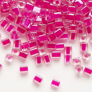 Seed bead, Miyuki, glass, pkg/250g, 3.5-3.7mm square, transparent fuchsia inside dyed color clear (SB-209).